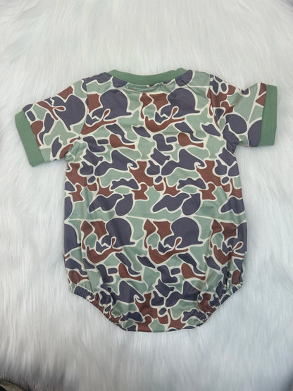 Baby Boy Milk Silk Short-Sleeve Romper - Embroidered Mallard Duck Motif, Fitted Cut, Toddler Outfit, Boys' Fashion Top