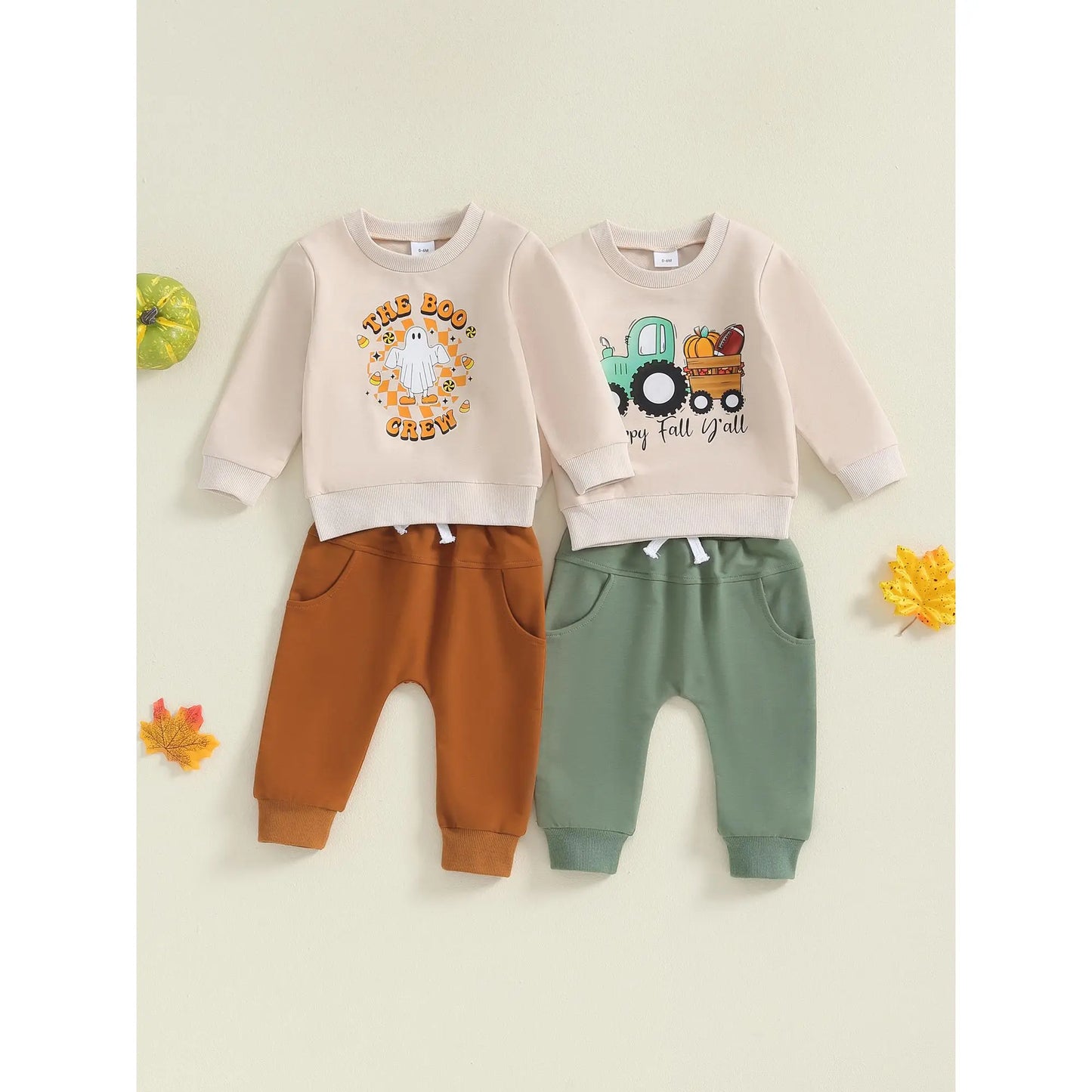 Baby 2Pcs Halloween Outfits Truck/Ghost Print Long Sleeve Sweatshirt + Pants Set Toddler Clothes