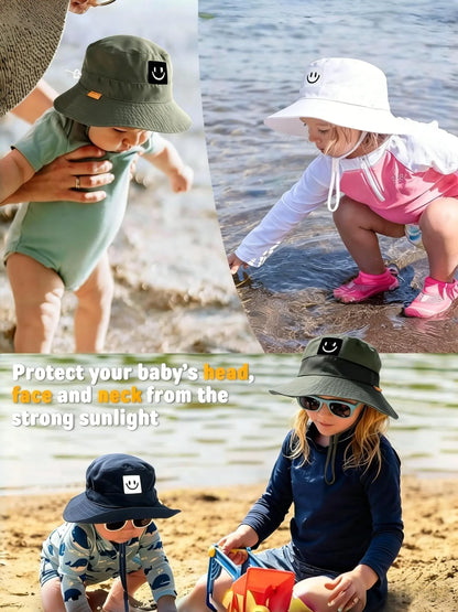 2-Pack Sun Hat Smiley Face Toddler Boy Girl Fisherman Cap Upf 50+, Summer UV Protection Hat, Cute Cartoon Style, Sun Bucket Hat