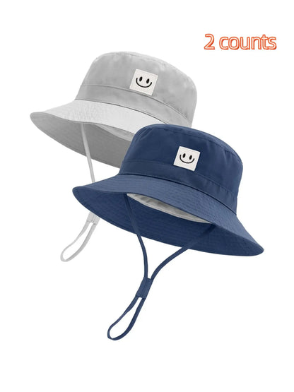 2-Pack Sun Hat Smiley Face Toddler Boy Girl Fisherman Cap Upf 50+, Summer UV Protection Hat, Cute Cartoon Style, Sun Bucket Hat