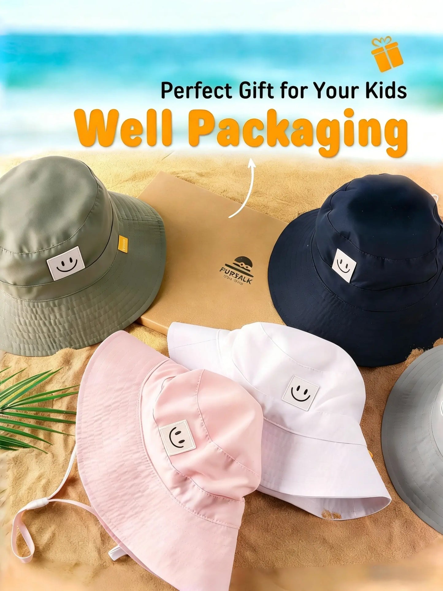 2-Pack Sun Hat Smiley Face Toddler Boy Girl Fisherman Cap Upf 50+, Summer UV Protection Hat, Cute Cartoon Style, Sun Bucket Hat