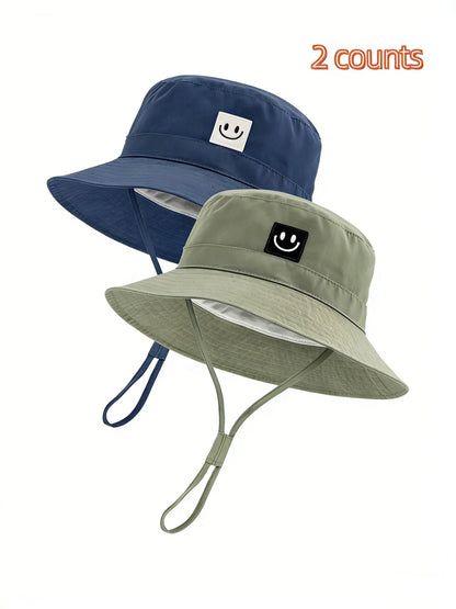 2-Pack Sun Hat Smiley Face Toddler Boy Girl Fisherman Cap Upf 50+, Summer UV Protection Hat, Cute Cartoon Style, Sun Bucket Hat
