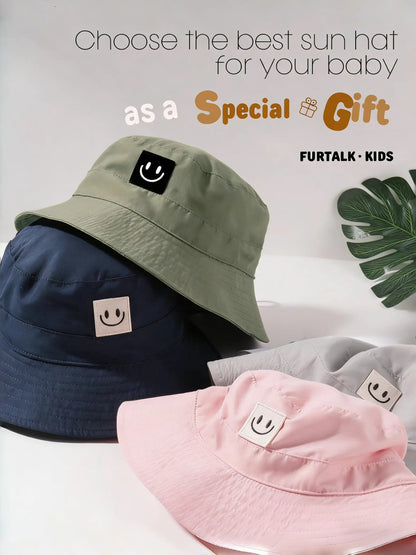 2-Pack Sun Hat Smiley Face Toddler Boy Girl Fisherman Cap Upf 50+, Summer UV Protection Hat, Cute Cartoon Style, Sun Bucket Hat