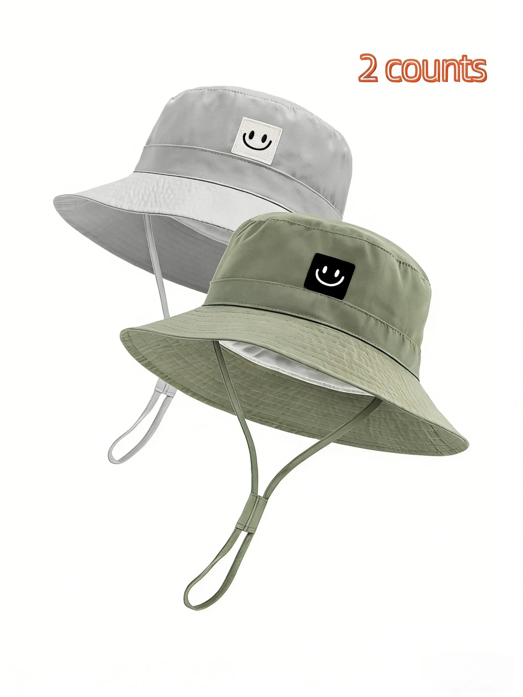 2-Pack Sun Hat Smiley Face Toddler Boy Girl Fisherman Cap Upf 50+, Summer UV Protection Hat, Cute Cartoon Style, Sun Bucket Hat