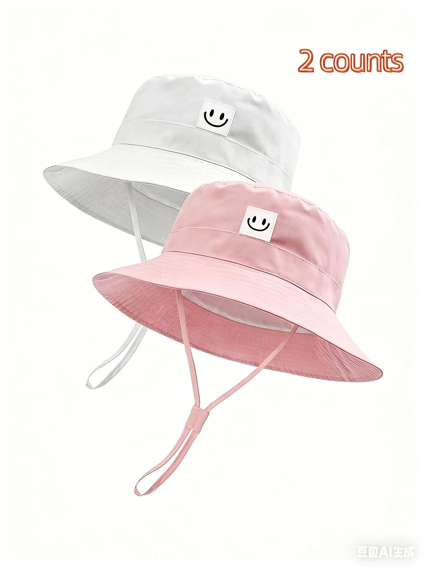2-Pack Sun Hat Smiley Face Toddler Boy Girl Fisherman Cap Upf 50+, Summer UV Protection Hat, Cute Cartoon Style, Sun Bucket Hat
