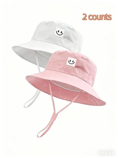 2-Pack Sun Hat Smiley Face Toddler Boy Girl Fisherman Cap Upf 50+, Summer UV Protection Hat, Cute Cartoon Style, Sun Bucket Hat