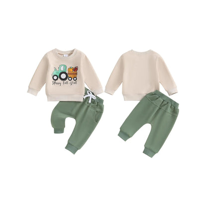 Baby 2Pcs Halloween Outfits Truck/Ghost Print Long Sleeve Sweatshirt + Pants Set Toddler Clothes