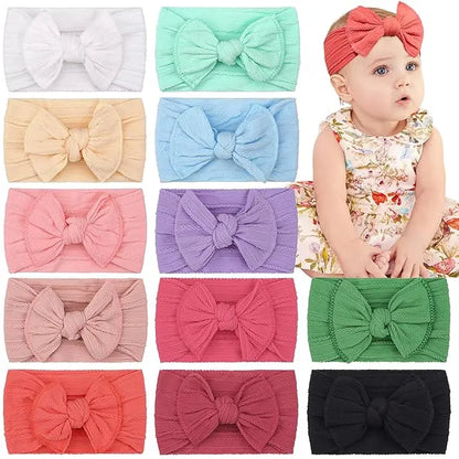 Super Stretchy Soft Knot Headbands with Hair Bows Head Wrap Hair Accessories for Newborn Baby Girls Infant Toddlers Kids