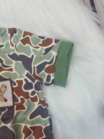 Baby Boy Milk Silk Short-Sleeve Romper - Embroidered Mallard Duck Motif, Fitted Cut, Toddler Outfit, Boys' Fashion Top