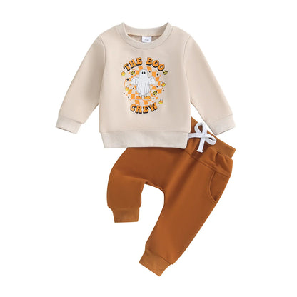 Baby 2Pcs Halloween Outfits Truck/Ghost Print Long Sleeve Sweatshirt + Pants Set Toddler Clothes