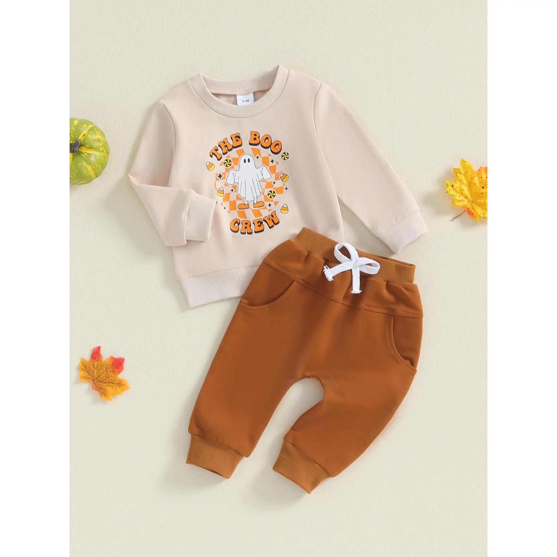 Baby 2Pcs Halloween Outfits Truck/Ghost Print Long Sleeve Sweatshirt + Pants Set Toddler Clothes