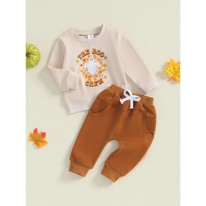 Baby 2Pcs Halloween Outfits Truck/Ghost Print Long Sleeve Sweatshirt + Pants Set Toddler Clothes